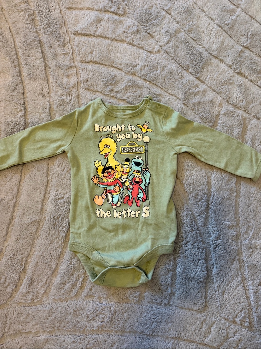 12 month Sesame Street Green Long-Sleeve Baby Bodysuit featuring Character Print